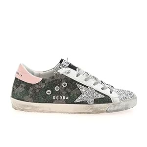 Golden Goose Super-Star Lurex Camouflage Glitter Upper Silver Toe and Star Leather Heel Womens Sneakers