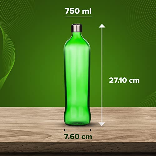 Image of SAND DUNE Green Glass Water Bottle Set of 1, 750 ml with Leak-Proof Airtight Stainless-Steel Lid for Water, Smoothie, Juices - Reusable Travel Glass Drinking Fridge Bottle