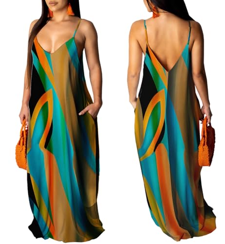 Image of Summer Maxi Dress for Women 2026 Plus Size Sundresses Casual Sexy Floral Sleeveless Beach Long Dress with Pockets