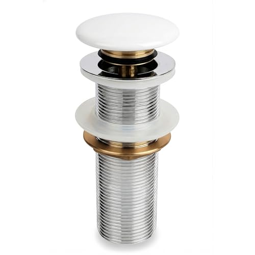 Image of BASSINO Premium 5 Inch Brass Waste Coupling /Washbasin Drainer /Rust-Proof Pop-Up for Basin /Drain Stopper for Tabletop, Wall-Mount & Pedestal Wash Basins(Glossy White)