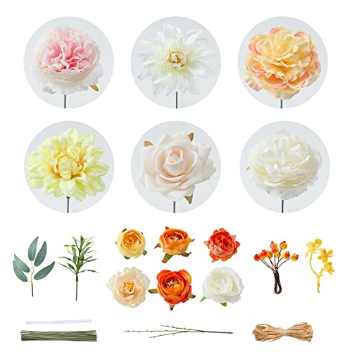 Senseya Artificial Flowers Combo Box For Decoration,Silk Mix Fake Flowers With Stems Diy Wedding Bouquets,Artificial Flowers Bulk Box Set Home Cake Decor (Orange&White) #TOP5