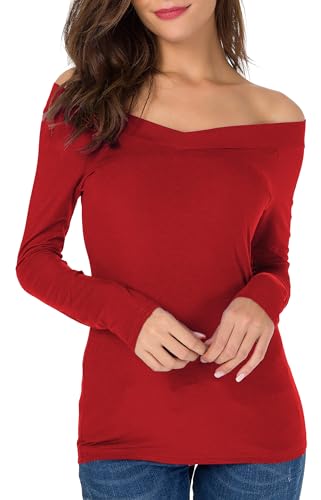Image of Sarin Mathews Womens Shirts Off The Shoulder Tops Sexy V Neck Slim Fit Shirts Tops Blouses