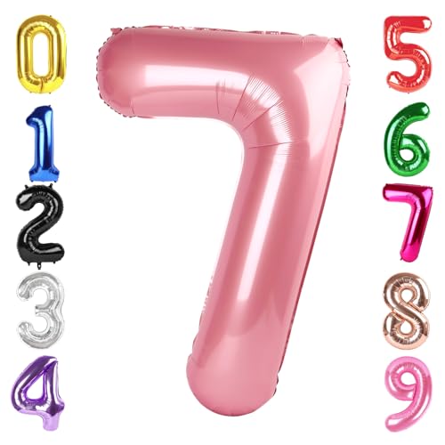 Image of 40 Inch Pastel Pink Number 7 Balloon, 7th Birthday Party Decorations | 40 Inch Pastel Pink inflatable foil number balloons, large birthday decorations for 7th birthday