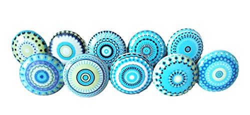 Xfer Lot de 10 boutons de porte en céramique, style vintage, motif fleurs (xfer bleu) Cover