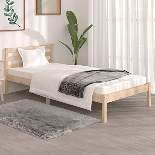 Norheim Estructura de Cama Cama Individual Doble Estructura Cama Marco de Cama Base de Madera Maciza Somier de Listones de Madera Montaje Sencillo 90x190 cm,Natural