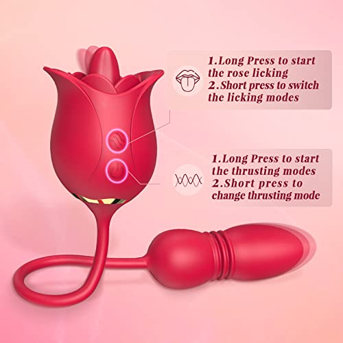 Thrusting Dildo Rose Sex Toys, Rose Sex Stimulator For Women With 9 Tongue Licking & 9 Thrusting G Spot Vibrators, Adult Sex Toys Clitoral Nipple Licker For Woman Man Couples Pleasure #TOP2