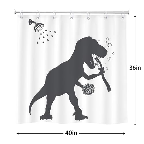 Image of Funny Dinosaur Shower Curtain Bathroom Set 40Wx36L Inches Short Small for Kids Boys Trex Raptor Silhouette Fun Cartoon Black and White Bath Accessories Animal Shadow Art Home Decor Fabric 7