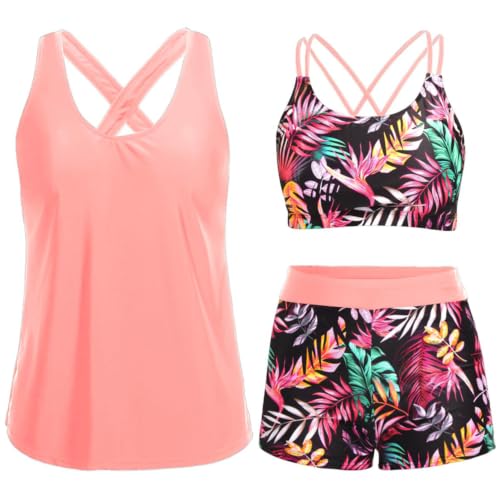 Image of Women's 3 Piece Tankini Swimsuit Tummy Control Bathing Suit with Boy Shorts