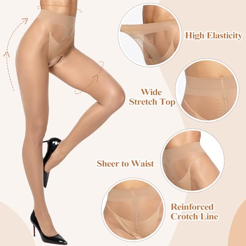 MANZI Sheer Pantyhose for Women 30 Denier Sheer to Waist Tights High Waist Suspender Stockings3