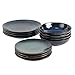 ProCook Vaasa - Service de Table en Grès - Set 12 Pièces/Pour 4 Personnes - Petite Assiette, Grande Assiette & Assiette Creuse à Pâtes - Glaçure Réactive - Bleu