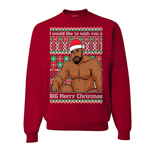 wild custom apparel Wood Meme Wish You A Big Merry Christmas Ugly Christmas Sweater Crewneck Sweatshirt