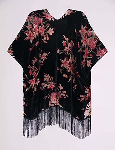 Image of MJ SERECA Women's Burnout Velvet Kimono Cardigan Cover Up with Tassel