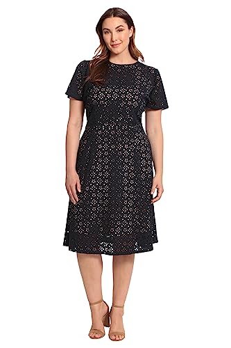 Maggy London Women's A-line Short Sleeve Floral Laser Cut Knee Length Dress4