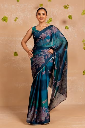 Image of MIRCHI FASHION Saree for Woman Chiffon Foil Work Floral Printed | Ethnic Sari for Function and Farewell with Unstitched Blouse Piece (Available in 15 Colors)