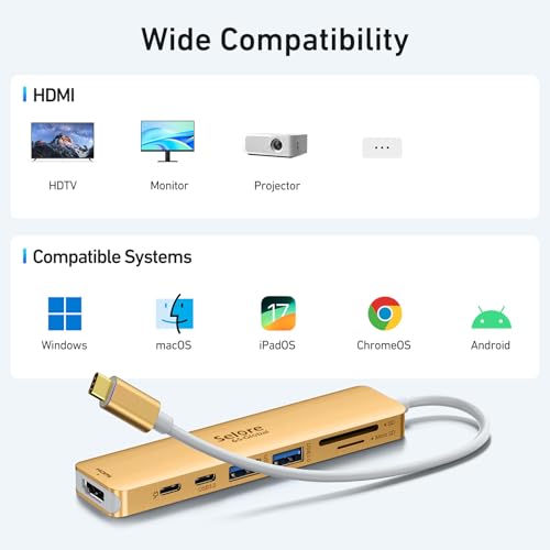 Image of USB C Hub HDMI Adapter for MacBook Pro /Air, 7 in 1 USBC Dongle with HDMI, microSD /SD Card Reader, USB C Data Port,100W PD, and 2 USB 3.0 Compatible for MacBook Pro /Air, Dell XPS, Lenovo Thinkpad.