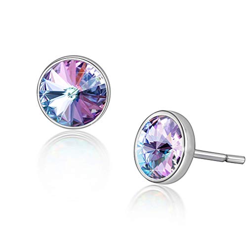 Round Austrian Crystal Stud Earrings for Women Fashion 925 Sterling Silver Hypoallergenic Jewelry