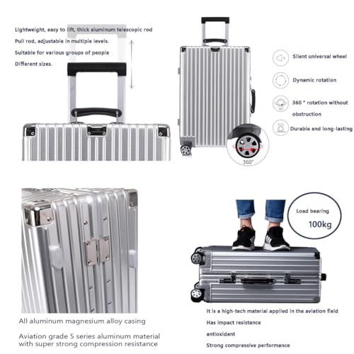 Aluminium Suitcase Large Silver Suitcase Cabin Suitcase Hand Luggage Suitcase with Spinner Wheels TSA Combination Lock,Gold,20in4