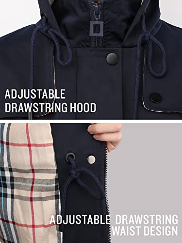 Saphirose Women's Long Hooded Rain Jacket Outdoor Raincoat Windbreaker(Navy Blue,X-Large) #TOP2