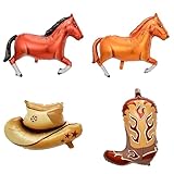 Fesnova Kit de décoration Western   Ballon en aluminium cheval 75 x 103 cm   Chapeau de cowboy 48 x 62 cm   Bottes de cowboy 45 x 58 cm   Marron et orange   Décoration de cowboy pour fêtes
