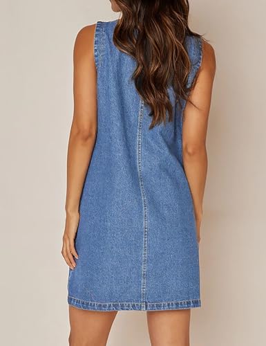 Denim Dress for Women, Sleeveless Jean Dress Button Down Dresses Casual Summer Denim Mini Dresses with Pockets2