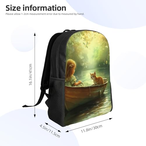 High Capacity A Little Girl in Boat with Cute Cat Backpack Large Multipurpose Bag Double Zipper Backpack Unisex 16 Inch4
