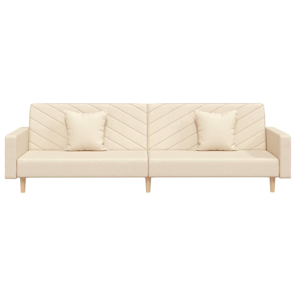 Sofá cama de 2 plazas con marco de madera y 2 cojines en tapicería de tela crema para sala de estar u oficina como cómodo asiento y cama de dormir que ahorra espacio
