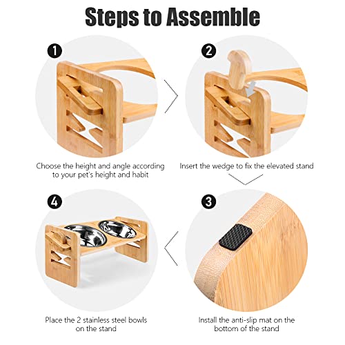 Elevated Dog Bowls, POLTSAK Adjustable Raised Dog Bowl for Small Dogs and Cats, Durable Bamboo Cat Dog Food Bowl Stand… - Image 7