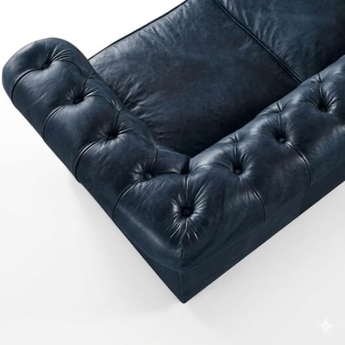 Image of UMAR ARTS Luxury Chesterfield Leatherate Sofa Set, Tufted Genuine Leatherate, Classic Living Room Furniture (1 Seater Blue)