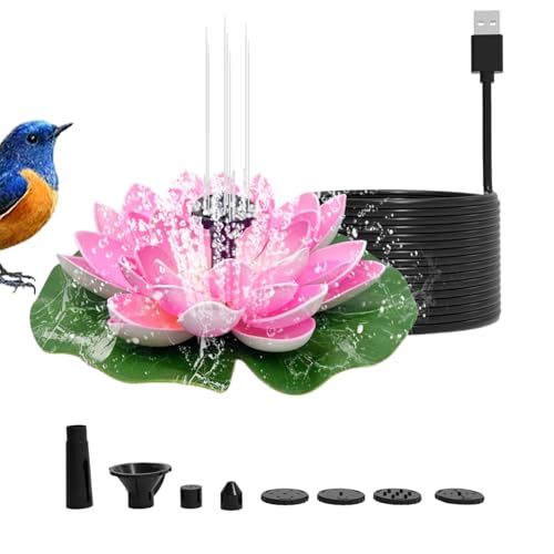 Fuente Solar Flotante De Loto | Fuentes para Estanques De Peces Y Jardines | Fuente Solar con Boquillas | Fuente para Pájaros, Estanques, Piscinas Y Decoración Exterior