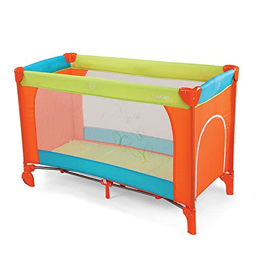 LuvLap Sunshine Baby Playpen Playard / Folding Baby Bed Cum Cot / Convertible Crib - (Orange / Green / Blue)