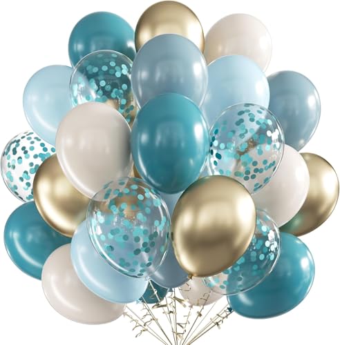 Ballons Bleu,60 pcs Anniversaire Ballon Rétro Bleu et Or Blanc Sable,12 Pouces Ballon Beige Bleu Confettis Ballons Latex pour Filles Garçons Fête...