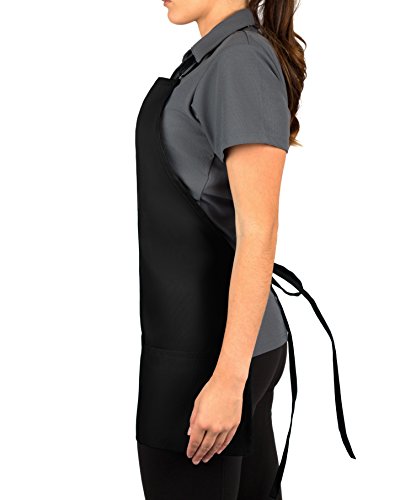 Kng 6 Pack - Black Adjustable Bib Apron - 3 Pocket #TOP2