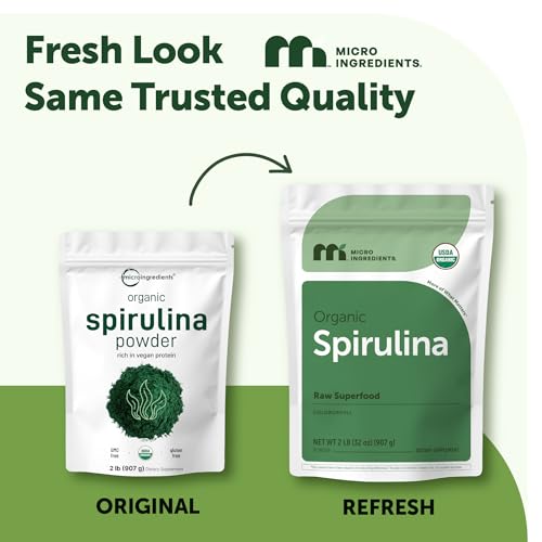 Image of Micro Ingredients Organic Spirulina Powder, 2lb | Blue-Green Algae, Rich in Vegan Protein, Vitamins & Minerals | Source of Natural Chlorophyll & Enzymes | Non-GMO, Gluten-Free, No Additives