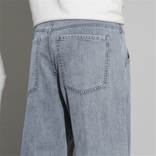 Men's Thin Jeans, Summer High-Stretch Straight Jeans, Blue Zipper Business Trousers4