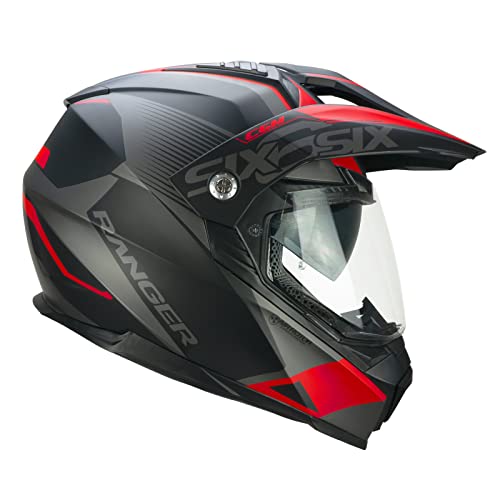 CGM Casco integrale, 666G TWIN RANGER, Nero Rosso opaco, M (57-58cm)