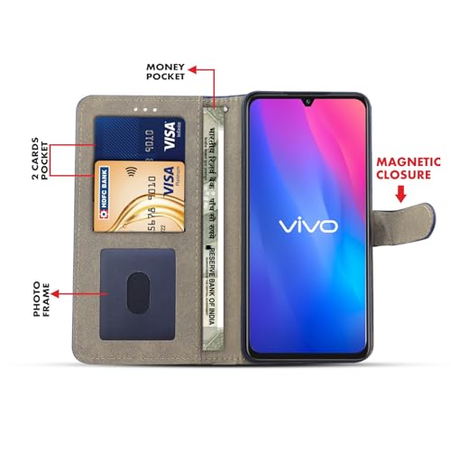 Image of Compatible for realme NARZO 70 Turbo 5G Flip Cover Leather Finish | Inside TPU with Card Pockets | Wallet Stand | Complete Protection Flip Case Blue