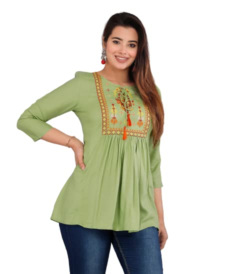 Image of Ganga febtex Women's Rayon Embroidered Short Kurti /Tops
