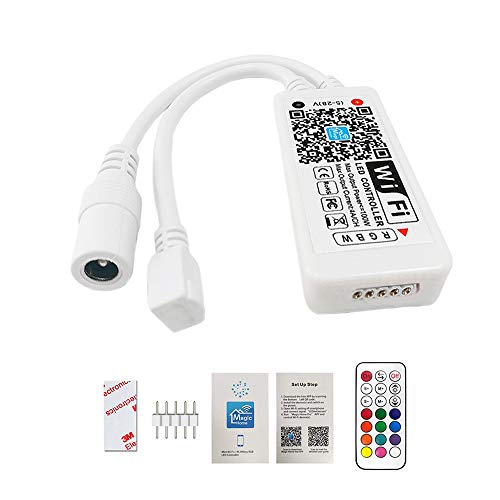 LED Controller, LED Strip Controller Alexa Google Home IFTTT Compatible Led Light Controller Working with Android, iOS System and LED Strip Lights (WiFi RGBW Controller with Remote)