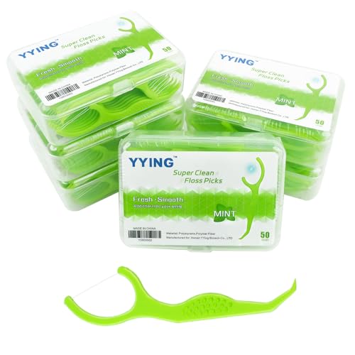 YYING Dental Floss Picks 300 Count Extra Strong Flosser Pick Fresh Mint Professional Tooth Picks Flossers for Adults Provide a Deep Cleaning with Portable Case
