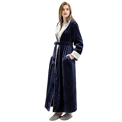 Hellomamma Women's Fleece Robes, Long Winter Warm Soft Plush Bathrobes For Women, Fluffy Comfy House Coat (Navy Blue, Xl) #TOP2