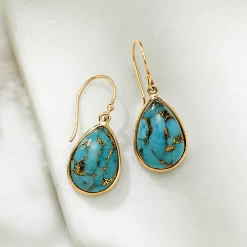 Ross-Simons Turquoise Drop Earrings in 10kt Yellow Gold3