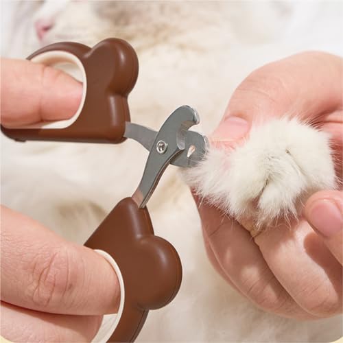Image of Qpets Kitten Cat Nail Cutter, PP Handle Cat Nail Cutter for Persian Cat, Stainless Steel Cat Claw Trimmer with Crescent Blade for Small Medium Cats - Brown