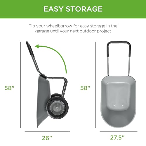 Image of Best Choice Products Dual-Wheel Home Utility Yard Wheelbarrow Garden Cart w /Built-in Stand for Lawn, Gardening, Construction - Gray