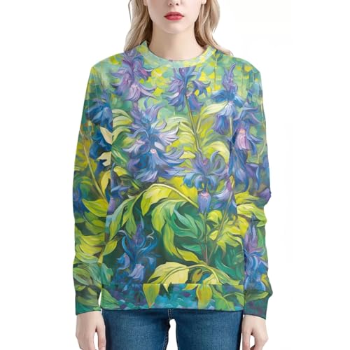 JooMeryer Damen Van Gogh Sternennacht 3D Gedruckt Rundhals Sweatshirts Pullover, Art Ölfarbe, lila Blume, S JooMeryer Damen Van Gogh Sternennacht 3D Gedruckt Rundhals Sweatshirts Pullover, Art Ölfarbe, lila Blume, S