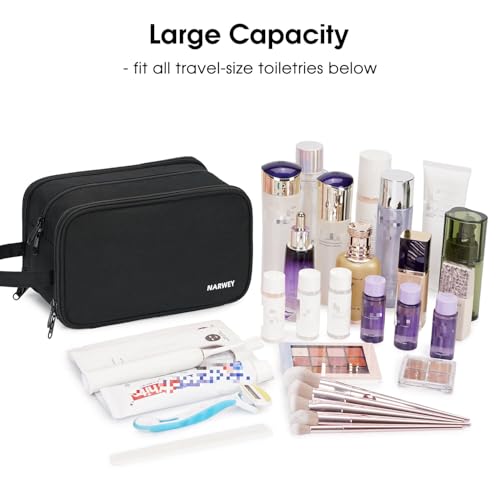 Narwey Travel Toiletry Bag with Brush Compartments for Men and Women, Traveling Dopp Kit, Shaving Bag, Portable Cosmetic Bag, Make up bag with Brush Storage for Women (Black)