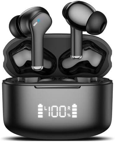 Wireless Earbuds, True Wireless Bluetooth Headphones with Deep Bass Stereo, Ear Buds with LED Power Display, in-Ear Earphones with Mic for iPhone/Android/iPad, Black