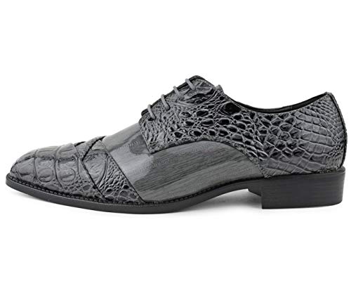 Image of Bolano Bandit Men's Alligator Print Cap-Toe Oxford Dress Shoes | Formal lace-up oxfords with alligator print, folded croc detailing and cap toe for tuxedo and dress wear