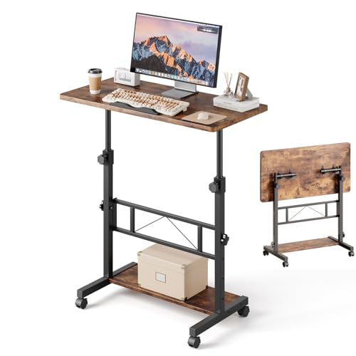 Dripex Height Adjustable Standing Desk, Tiltable Top, Mobile Stand Up Desk with Wheels, 80x40cm Small Rolling Table for Office, Walking Pad, Treadmill