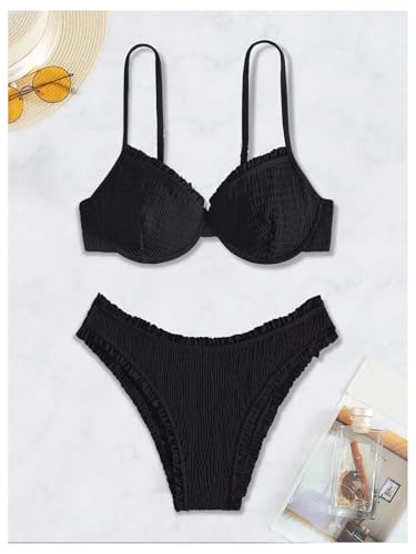 SweatyRocks Women's Bikini Sets for Women Textured Push Up Bathing Suits 2 Piece Swimsuit4