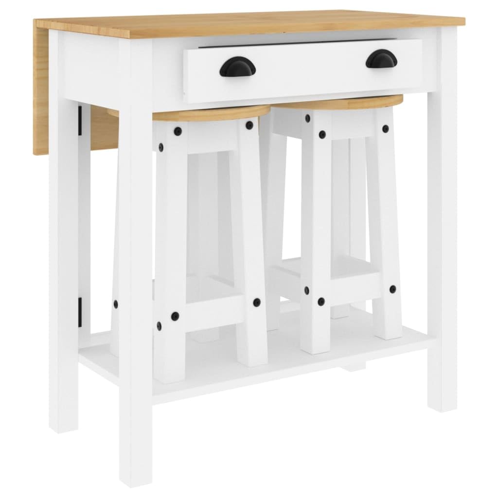 vidaXL Set de Bar 3 Piezas Madera Maciza de Pino Blanco, Set de Bar, Mesa y taburetes Altos, Mesa y sillas de Bar, Mesa y taburetes de Bar